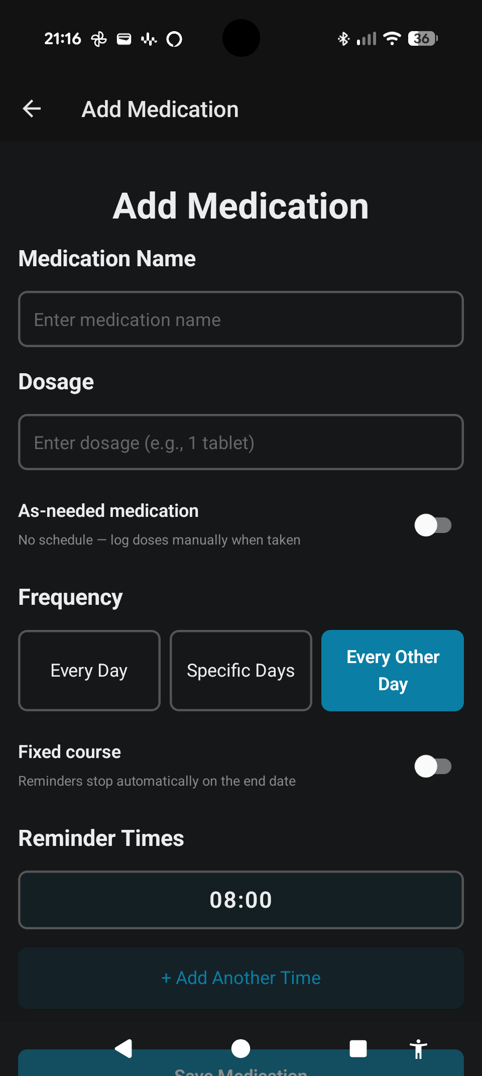 Adding an every-other-day medication schedule