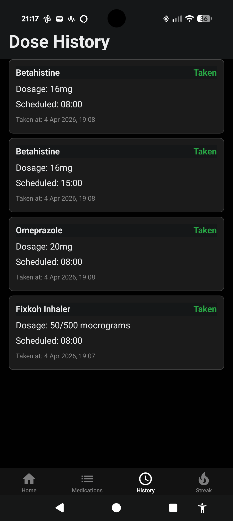 Viewing medication history in YerMeds